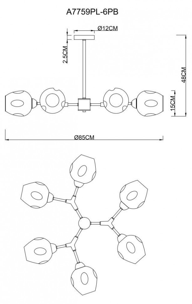 A7759PL-6PB Arte Lamp люстра на штанге Yuka Smoky