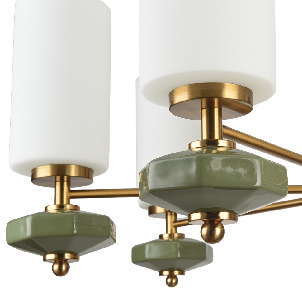 8427/7C LUMION Потолочная люстра на штанге MILA, E27*7*60W, 75см диаметр, латунь/белый/зеленый, металл/керамика/стекло