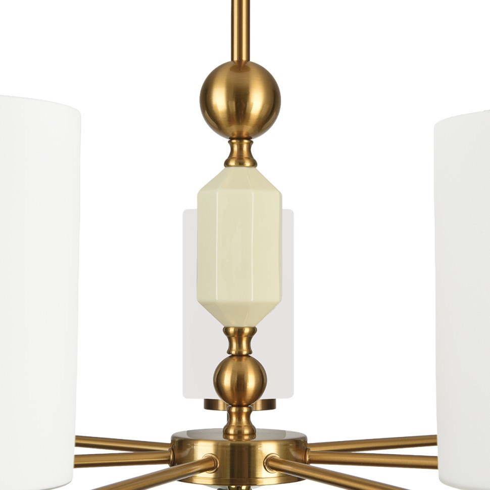 8427/7C LUMION Потолочная люстра на штанге MILA, E27*7*60W, 75см диаметр, латунь/белый/зеленый, металл/керамика/стекло
