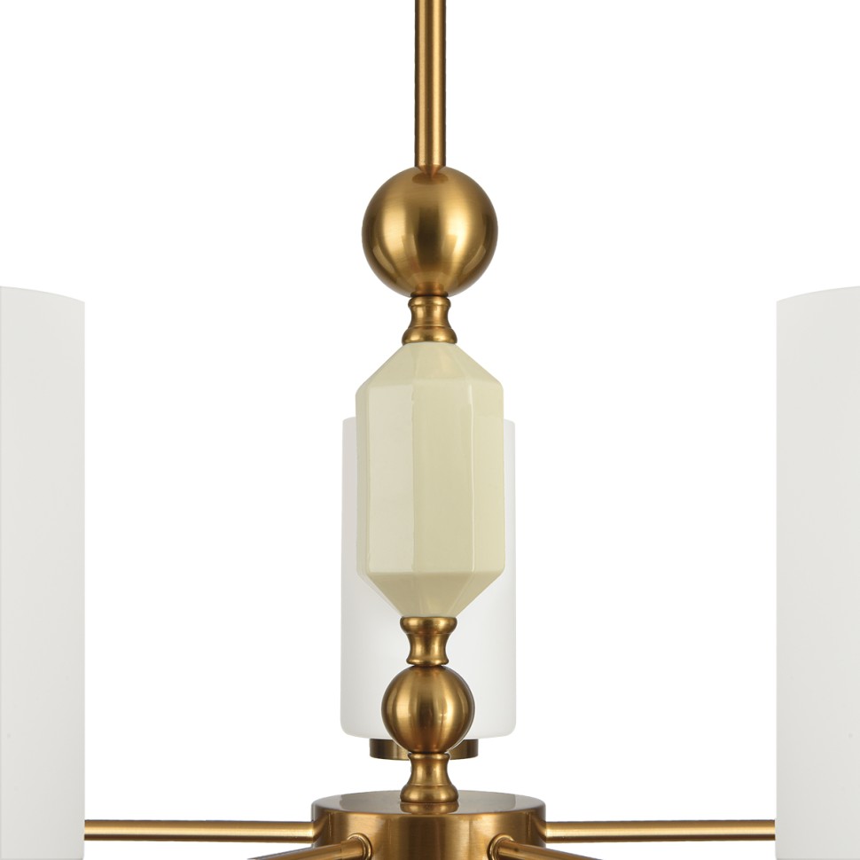 8427/5C LUMION Потолочная люстра на штанге MILA, E27*5*60W, 63см диаметр, латунь/белый/зеленый, металл/керамика/стекло 