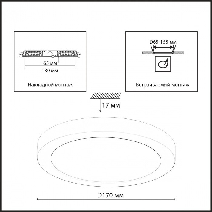 7788/12L SONEX Светильник светодиодный накладной/встраиваемый настенно-потолочный NEBULA BLACK пластик/белый/черный LED 12W, 3000/4000/6500К, D170мм, IP44, CCT/датчик движения