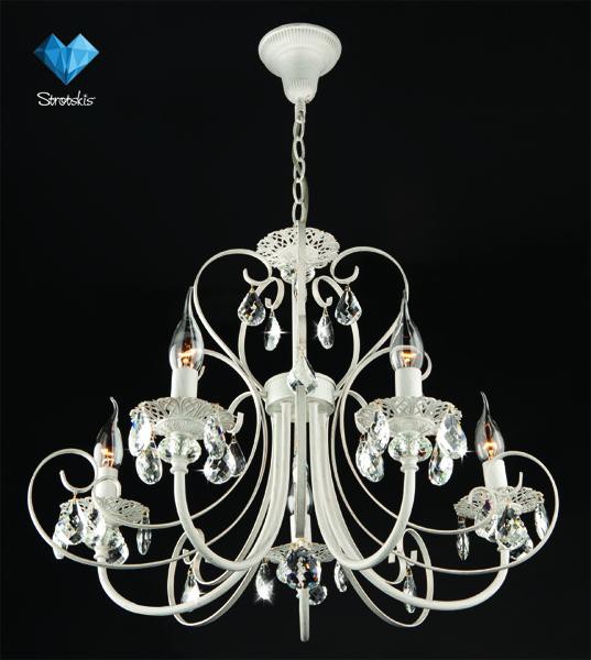 3305/5 EUROSVET подвесная люстра, белый с золотом, прозрачный хрусталь Strotskis