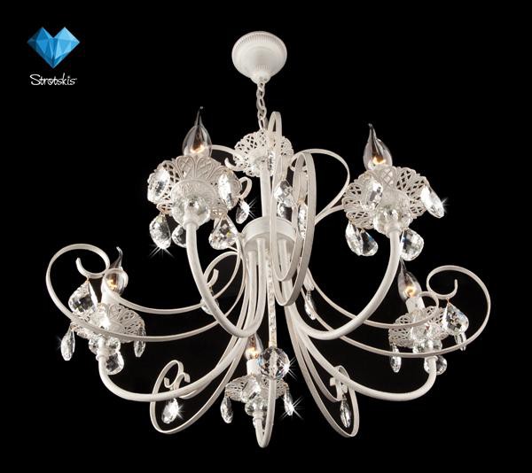 3305/5 EUROSVET подвесная люстра, белый с золотом, прозрачный хрусталь Strotskis