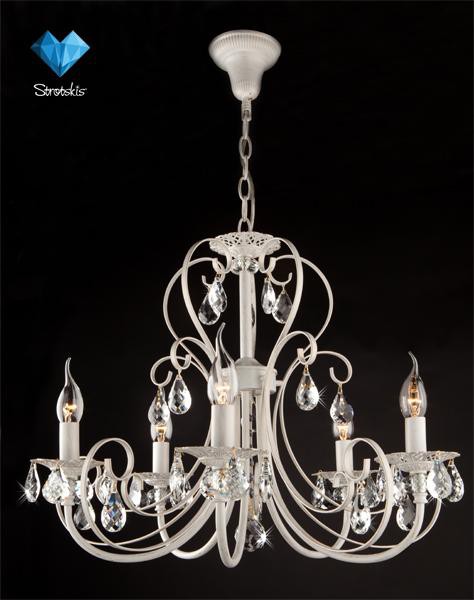 3305/5 EUROSVET подвесная люстра, белый с золотом, прозрачный хрусталь Strotskis