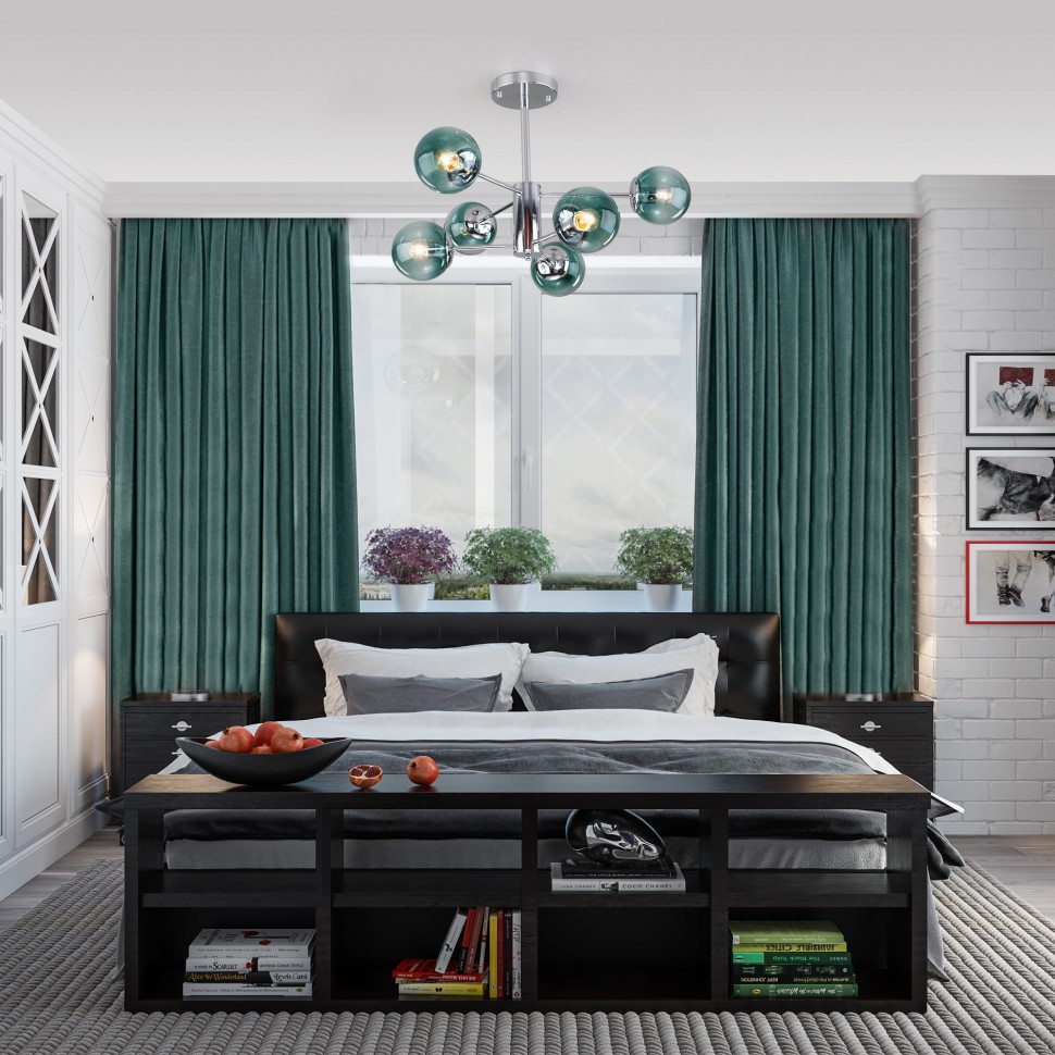 30166/6 Eurosvet потолочная люстра Ascot, хром и зеленый