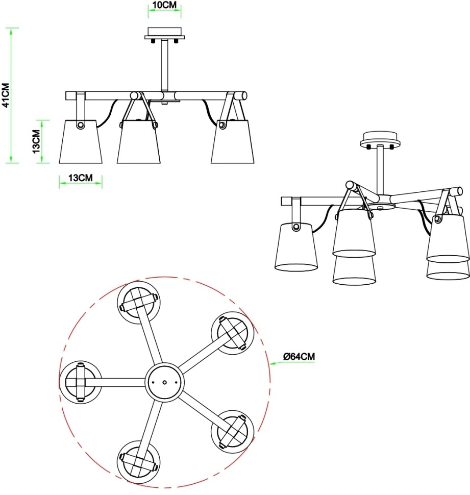 A7032PL-5WH Arte Lamp Thomas потолочная люстра с деревянными элементами в Скандинавском стиле, белые плафоны, E27*5*60W