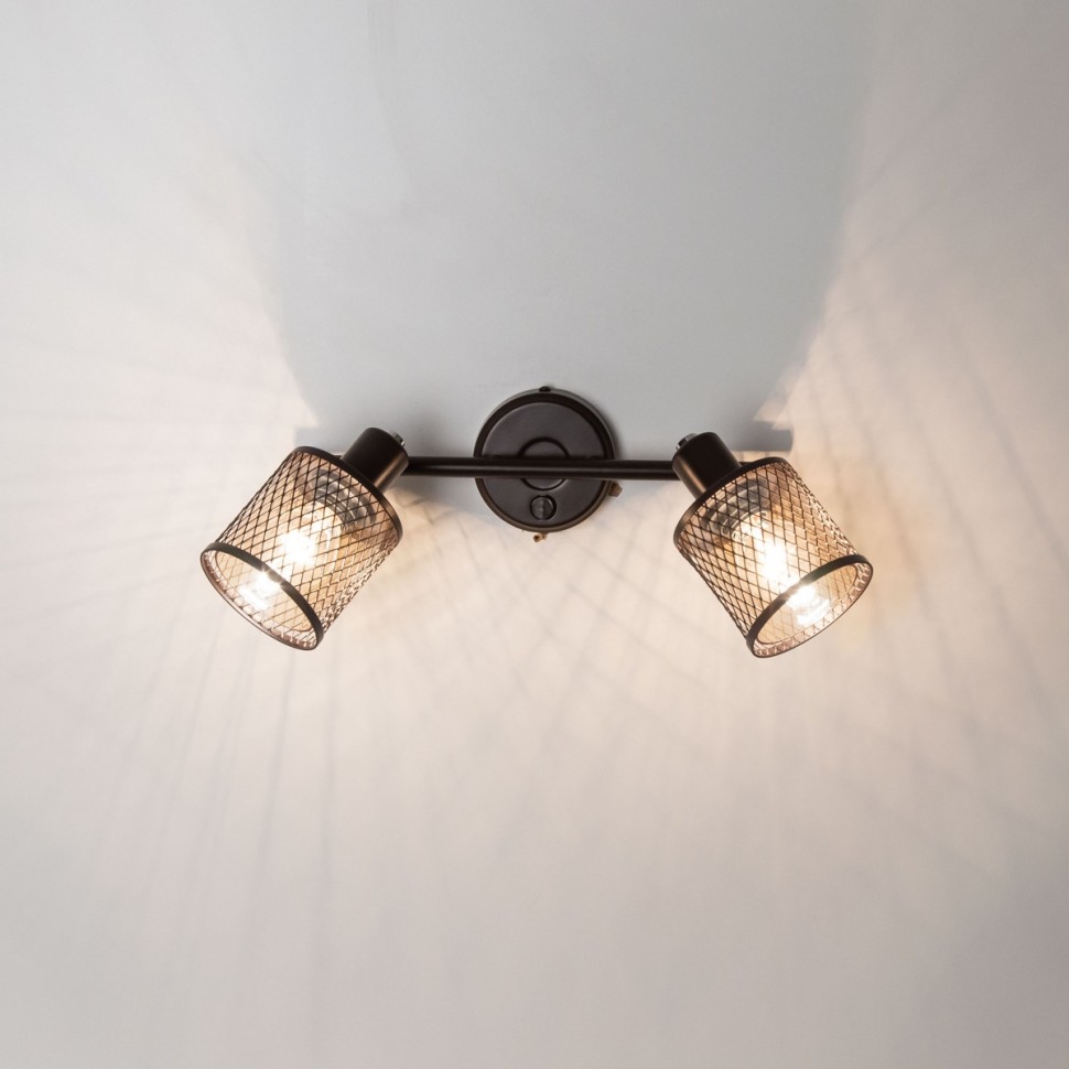 CL535625 CITILUX Робин двойной спот с выключателем E14*2*40W, коричневый, металлическая сетка, стекло