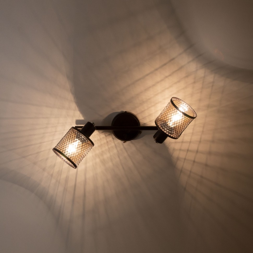 CL535625 CITILUX Робин двойной спот с выключателем E14*2*40W, коричневый, металлическая сетка, стекло