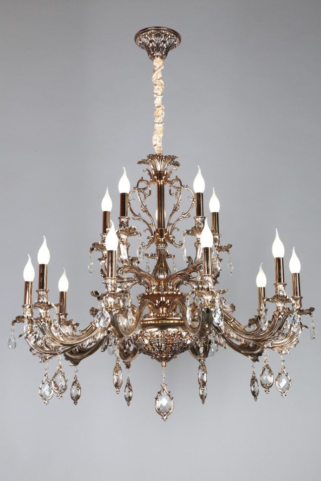 OML-74903-18 OMNILUX Nureci большая подвесная люстра, золото, хрусталь, E14*18*40W