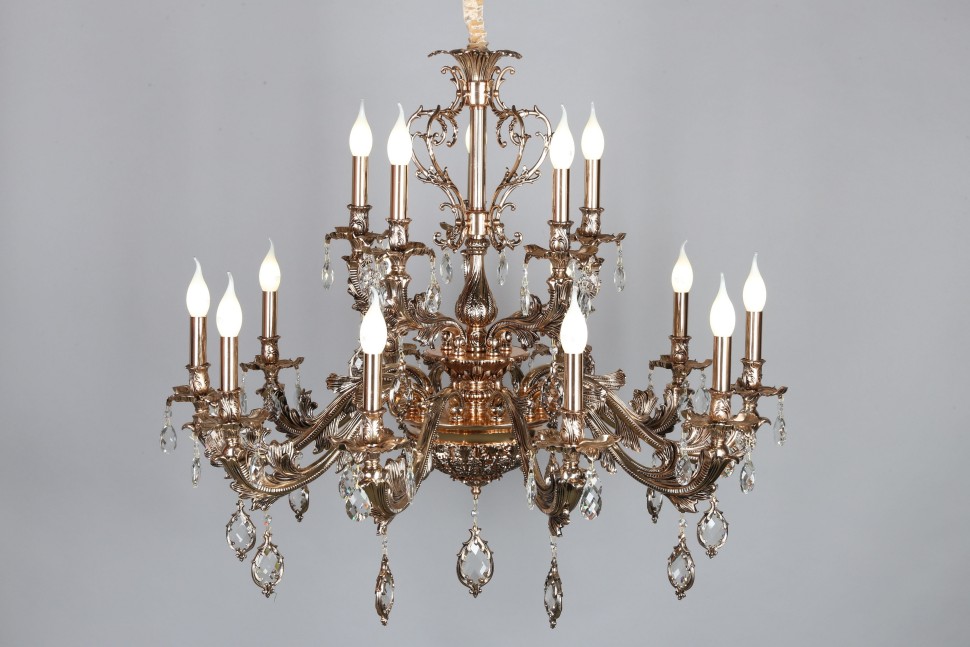 OML-74903-18 OMNILUX Nureci большая подвесная люстра, золото, хрусталь, E14*18*40W