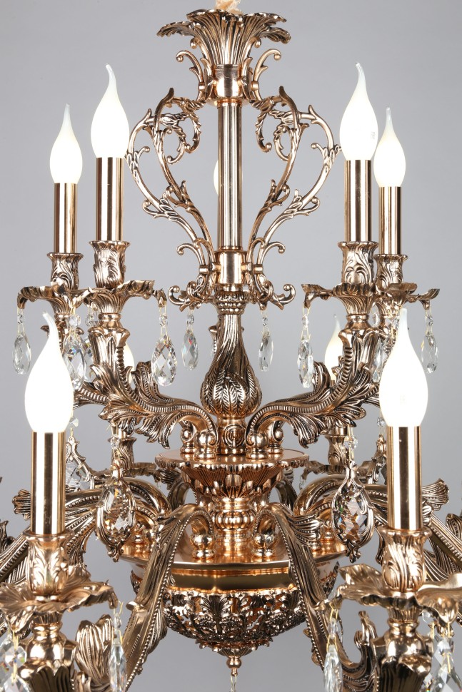 OML-74903-18 OMNILUX Nureci большая подвесная люстра, золото, хрусталь, E14*18*40W