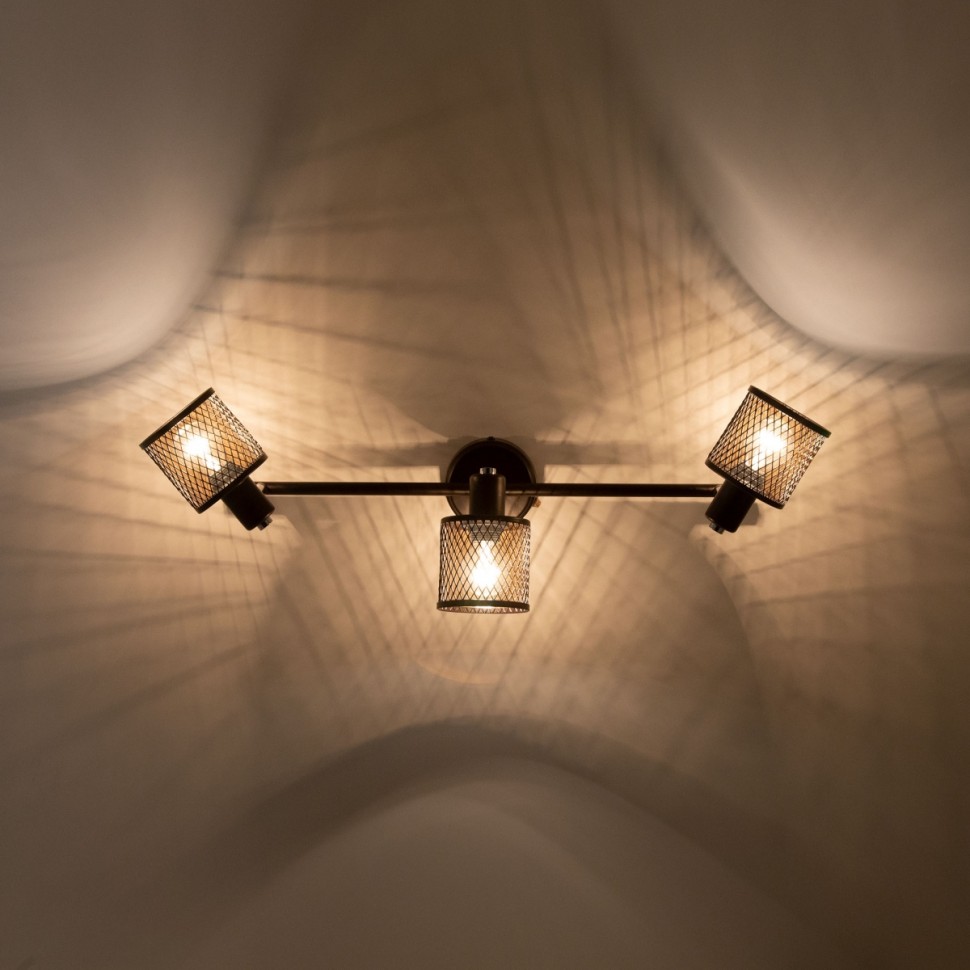 CL535635 CITILUX Робин тройной спот с выключателем E14*3*40W, коричневый, металлическая сетка, стекло