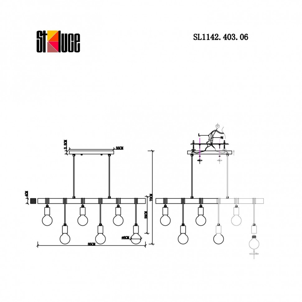 SL1142.403.06 ST-LUCE Bagetti подвесной светильник Лофт из дерева, черный