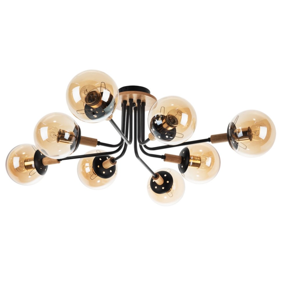 A2716PL-8BK ARTE LAMP Oxford потолочная люстра в стиле Модерн с деревянными элементами, черный, янтарный, E27*8*40W, шарики