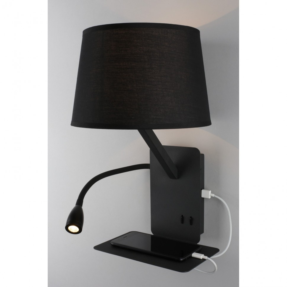 OML-62811-02 Omnilux черный настенный светильник Talocci, с полкой, 2й свет