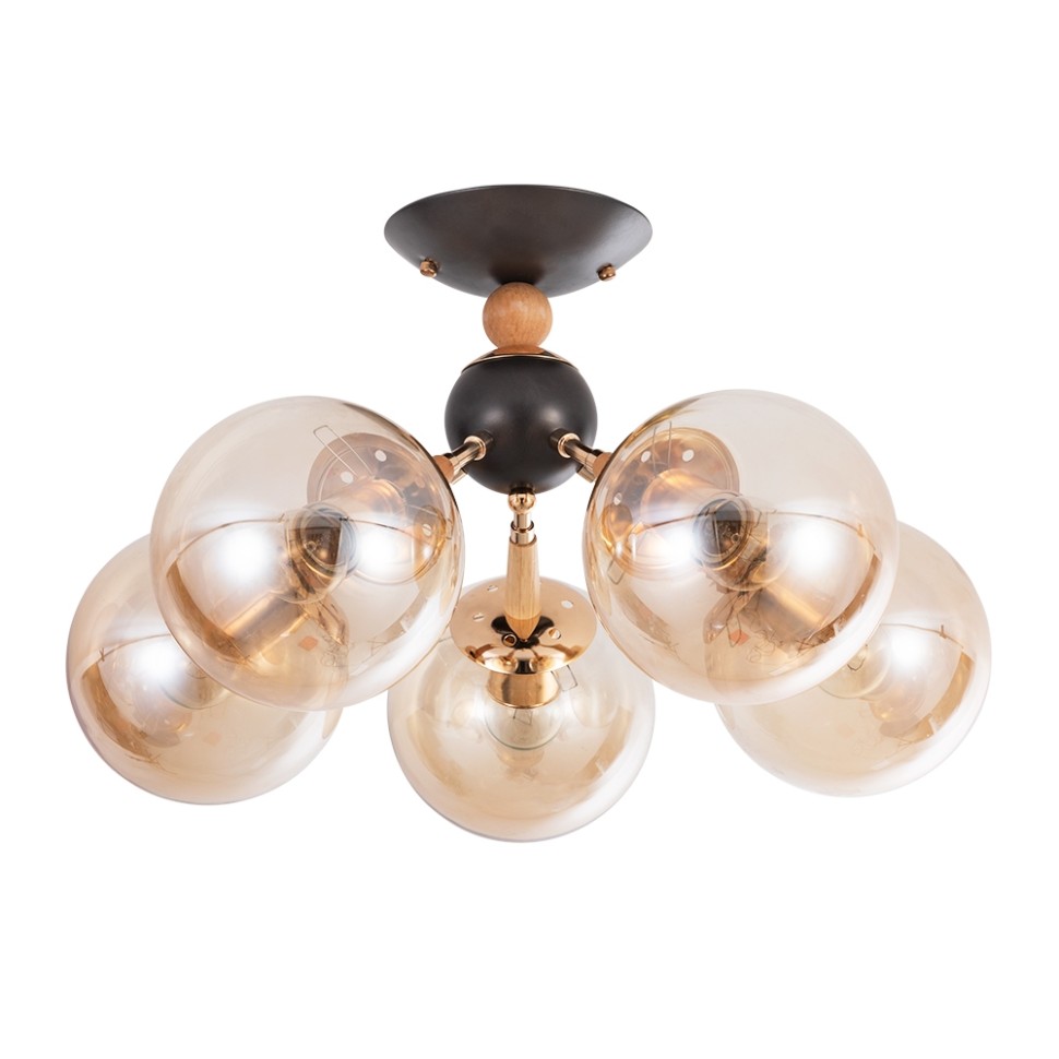A4485PL-5BK ARTE LAMP Потолочная люстра Boston, E27*5*40W, черный, золото, янтарный, дерево