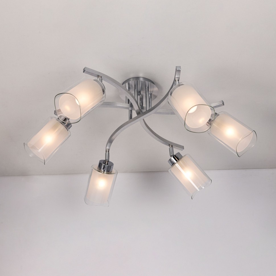 CL169161 Citilux потолочная люстра Ajelita, хром, белый/прозрачный, диаметр 58см, Е27*6*75Вт