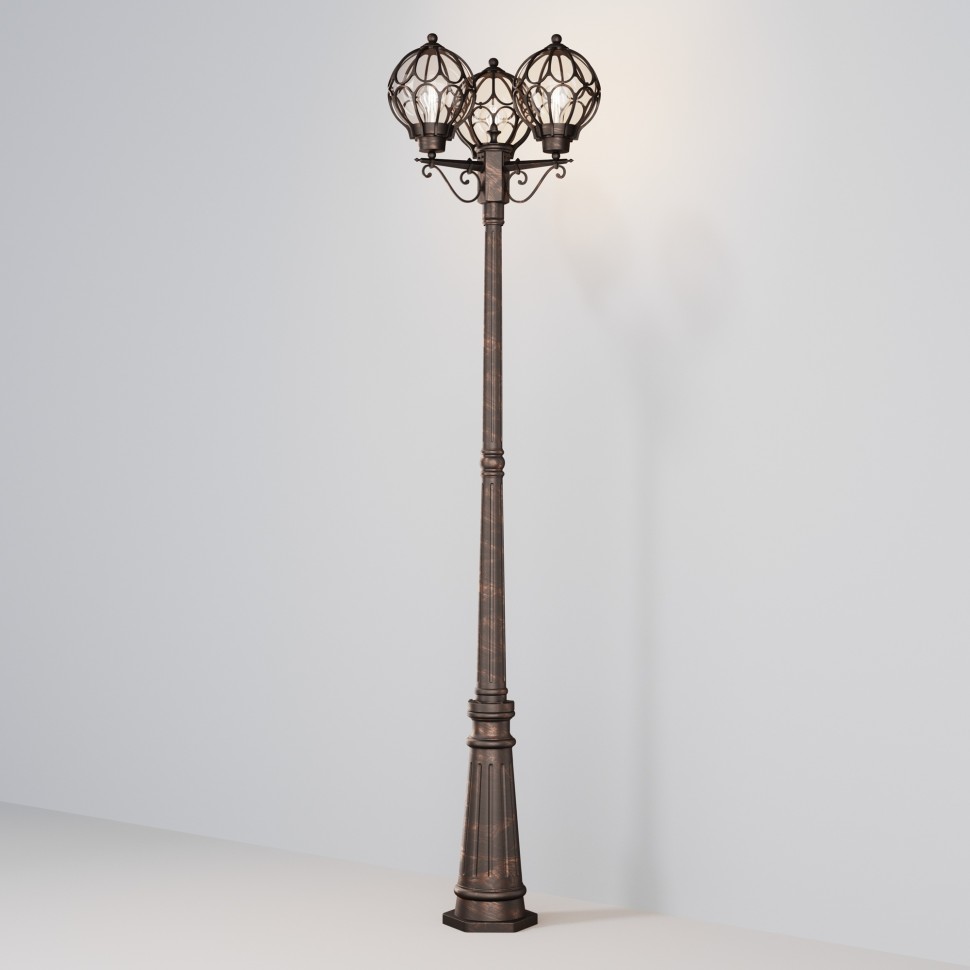 O023FL-03G MAYTONI Via уличный фонарный столб IP44, E27*3*100W, коричневый с золотом, 215см