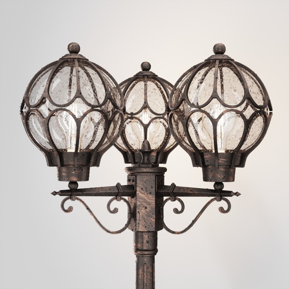 O023FL-03G MAYTONI Via уличный фонарный столб IP44, E27*3*100W, коричневый с золотом, 215см