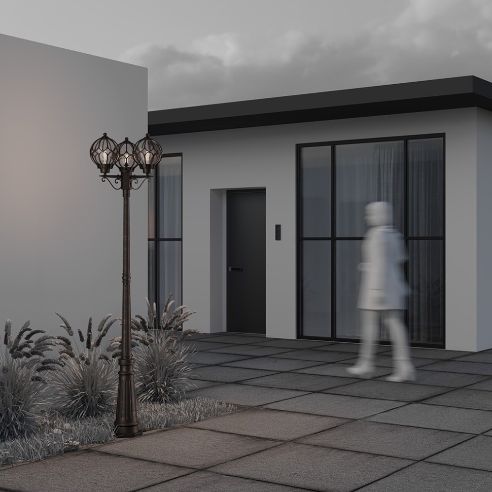 O023FL-03G MAYTONI Via уличный фонарный столб IP44, E27*3*100W, коричневый с золотом, 215см