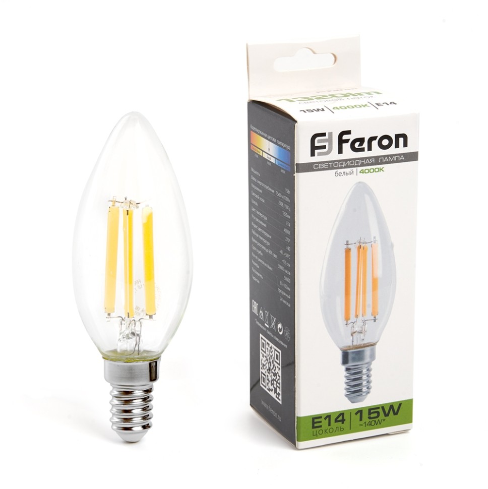 38258 FERON светодиодная филаментная лампа E14, 15W, 4000K