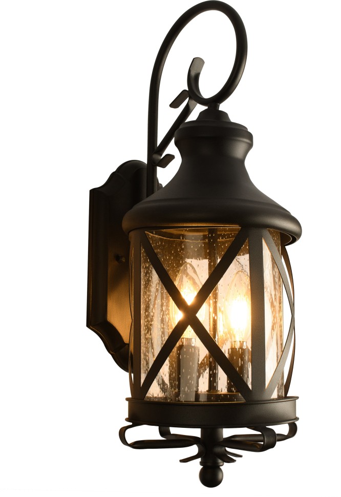 100020W LOFT IT Настенный уличный фонарь Ferrara, IP44, E14*2*40W, черный, стекло