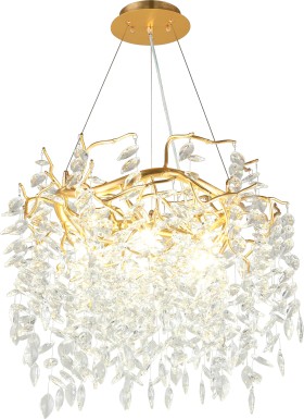 APL.847.03.10 APLOYT Подвесная хрустальная люстра Gertunia, G9*10*5W, золото, 60см диаметр, ветки, листья