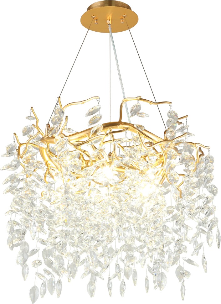 APL.847.03.10 APLOYT Подвесная хрустальная люстра Gertunia, G9*10*5W, золото, 60см диаметр, ветки, листья