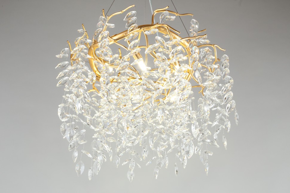 APL.847.03.10 APLOYT Подвесная хрустальная люстра Gertunia, G9*10*5W, золото, 60см диаметр, ветки, листья