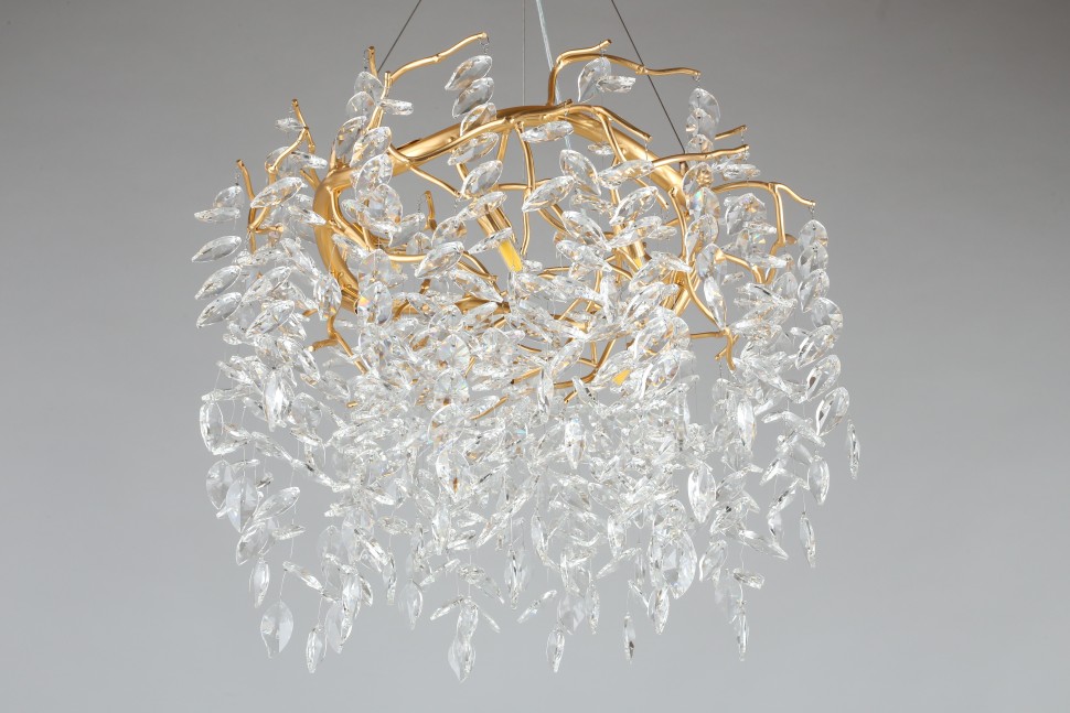 APL.847.03.10 APLOYT Подвесная хрустальная люстра Gertunia, G9*10*5W, золото, 60см диаметр, ветки, листья