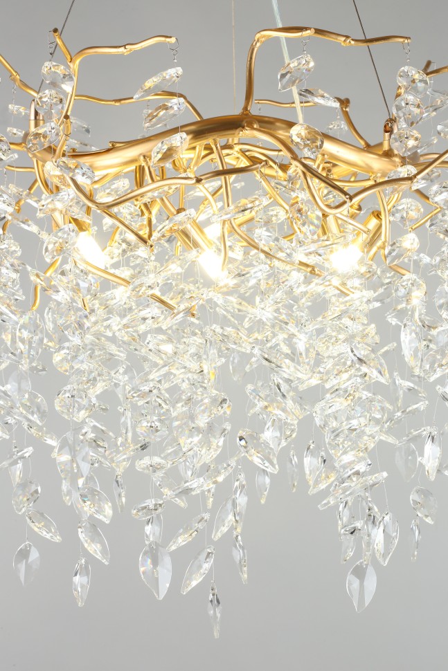 APL.847.03.10 APLOYT Подвесная хрустальная люстра Gertunia, G9*10*5W, золото, 60см диаметр, ветки, листья