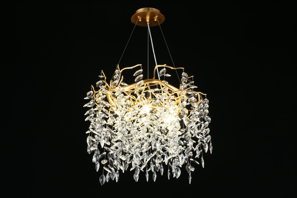 APL.847.03.10 APLOYT Подвесная хрустальная люстра Gertunia, G9*10*5W, золото, 60см диаметр, ветки, листья