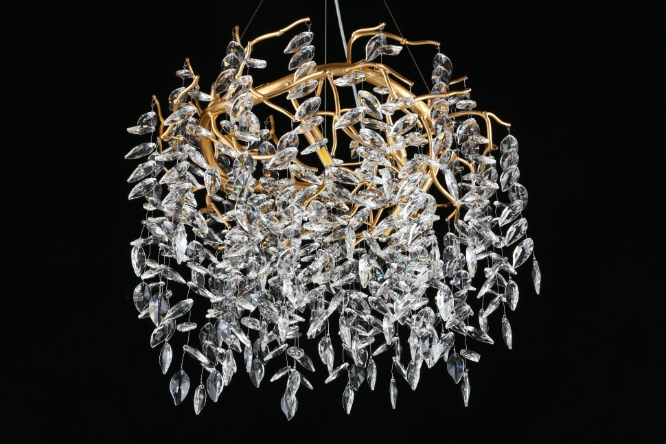 APL.847.03.10 APLOYT Подвесная хрустальная люстра Gertunia, G9*10*5W, золото, 60см диаметр, ветки, листья