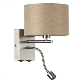 8250/2W LUMION NIKKI Бра с двойным светом Е14*40W+LED*3W, бежевый, никель, гибкая ножка, 2 выключателя
