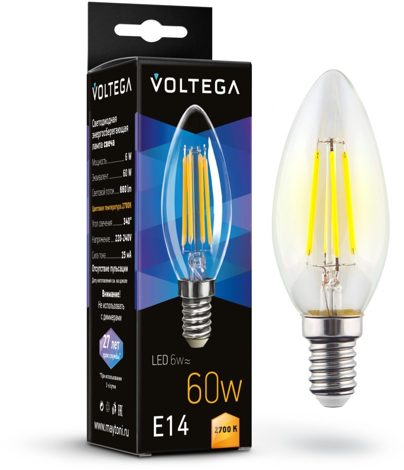7197 Voltega Candle Светодиодная лампа 6W 2700K E14