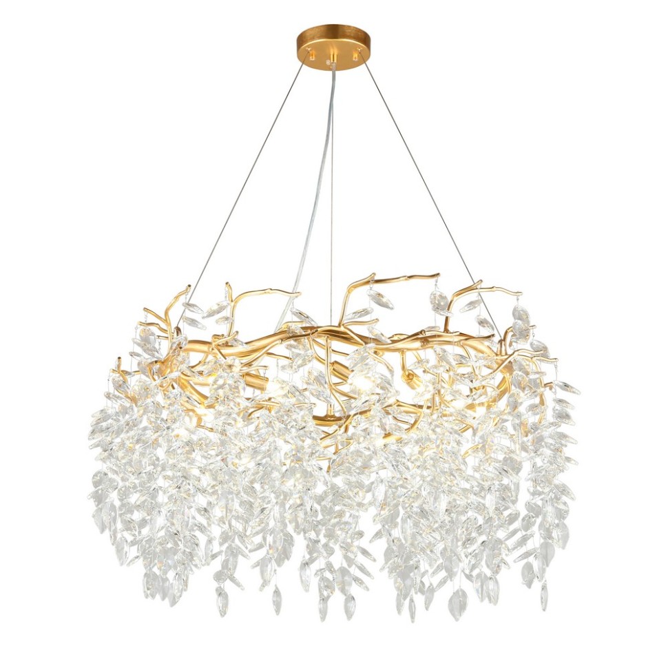APL.847.03.13 APLOYT Подвесная хрустальная люстра Gertunia, G9*13*5W, золото, 80см диаметр, ветки, листья