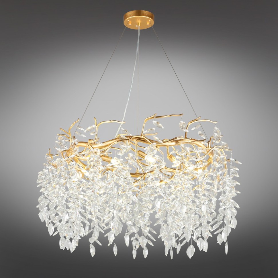 APL.847.03.13 APLOYT Подвесная хрустальная люстра Gertunia, G9*13*5W, золото, 80см диаметр, ветки, листья