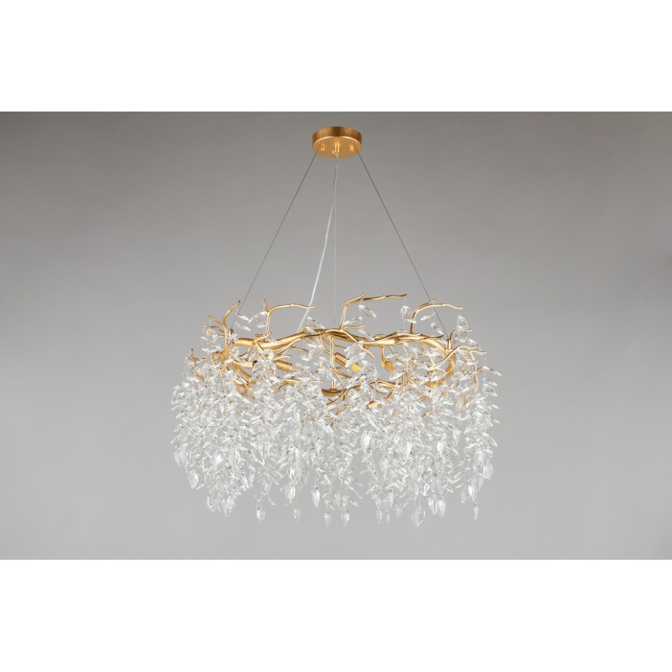 APL.847.03.13 APLOYT Подвесная хрустальная люстра Gertunia, G9*13*5W, золото, 80см диаметр, ветки, листья