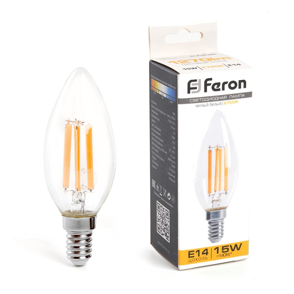 38256 FERON светодиодная филаментная лампа E14, 15W, 2700K