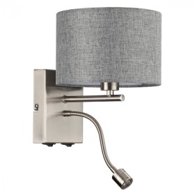 8251/2W LUMION NIKKI Бра с двойным светом Е14*40W+LED*3W, серый, никель, гибкая ножка, 2 выключателя