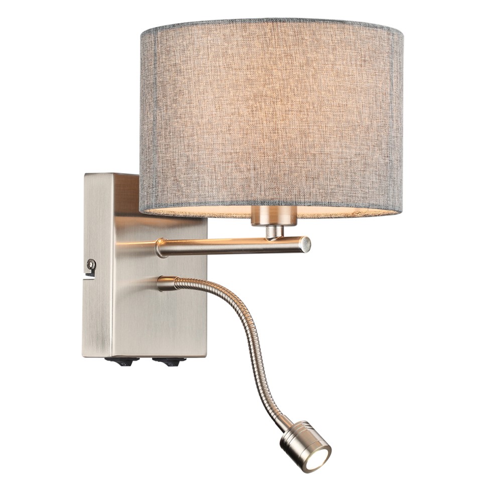 8251/2W LUMION NIKKI Бра с двойным светом Е14*40W+LED*3W, серый, никель, гибкая ножка, 2 выключателя