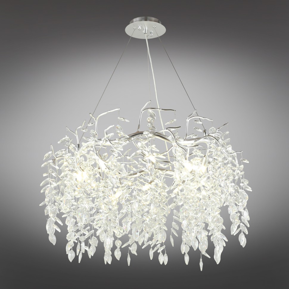 APL.847.13.13 APLOYT Подвесная хрустальная люстра Gertunia, G9*13*5W, хром, 80см диаметр, ветки, листья