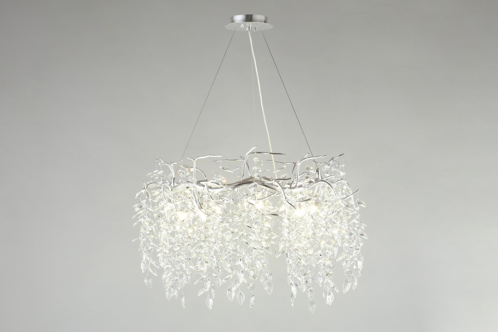 APL.847.13.13 APLOYT Подвесная хрустальная люстра Gertunia, G9*13*5W, хром, 80см диаметр, ветки, листья