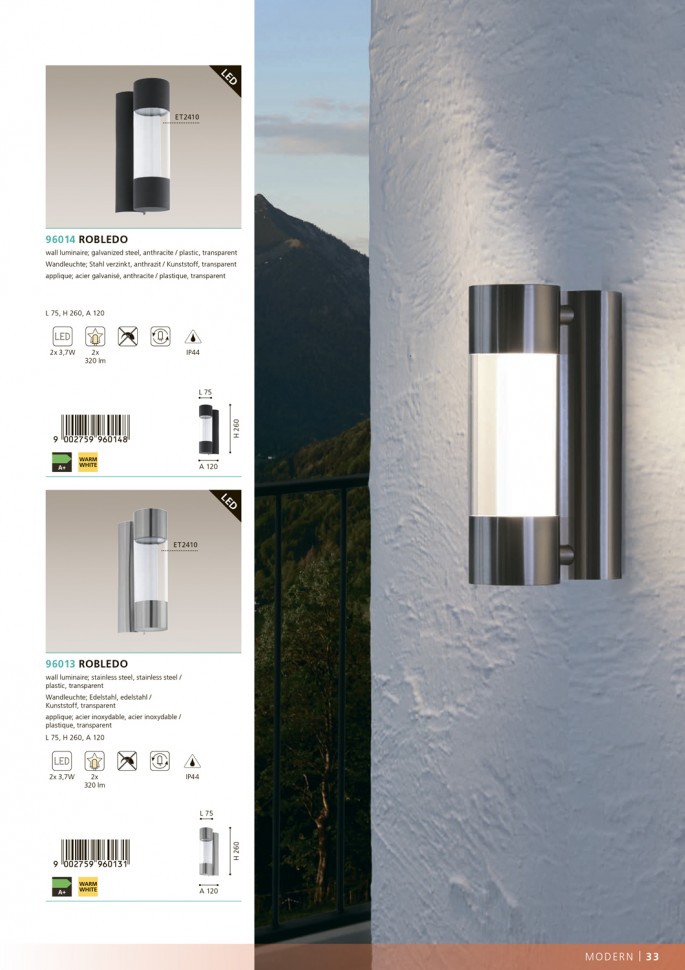 96014 Eglo Уличный светодиодный светильник настенный ROBLEDO