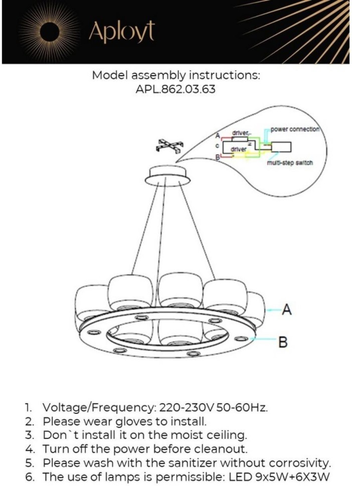 APL.862.03.63 APLOYT Yudzheni подвесная светодиодная люстра 9*5W+6*3W