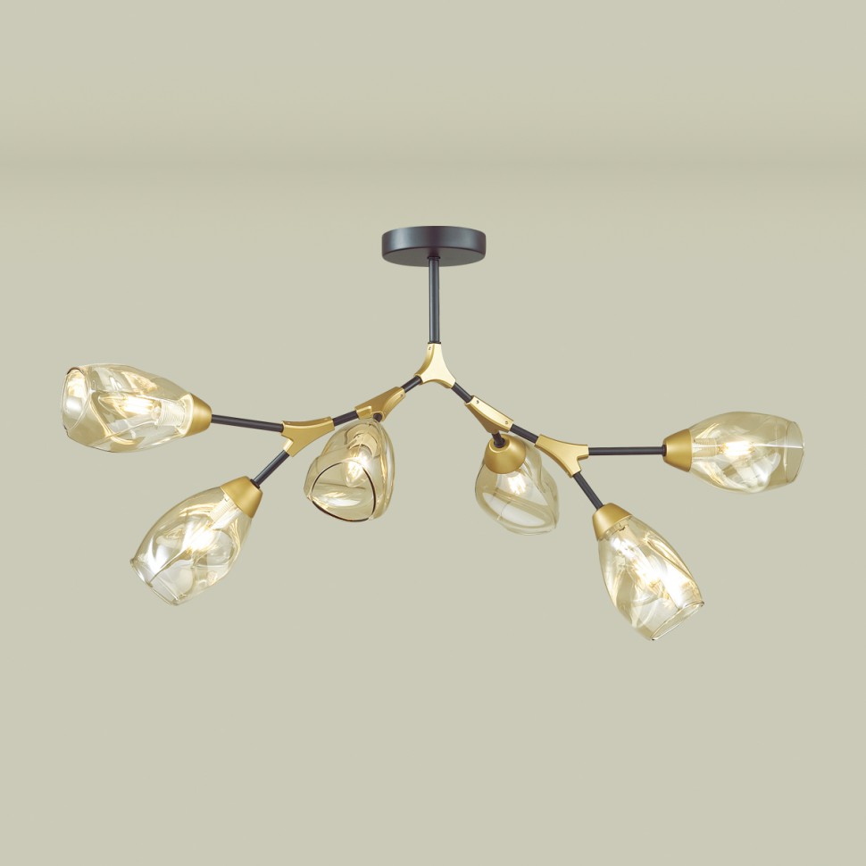 5208/6C LUMION потолочная люстра FAWN Модерн, 6*E14, черный, золотой, янтарный