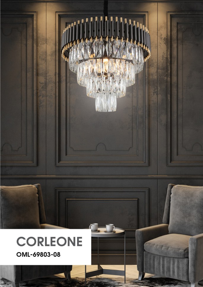 OML-69803-08 OMNILUX подвесная люстра Corleone хрусталь, 54см, E14*8*40W