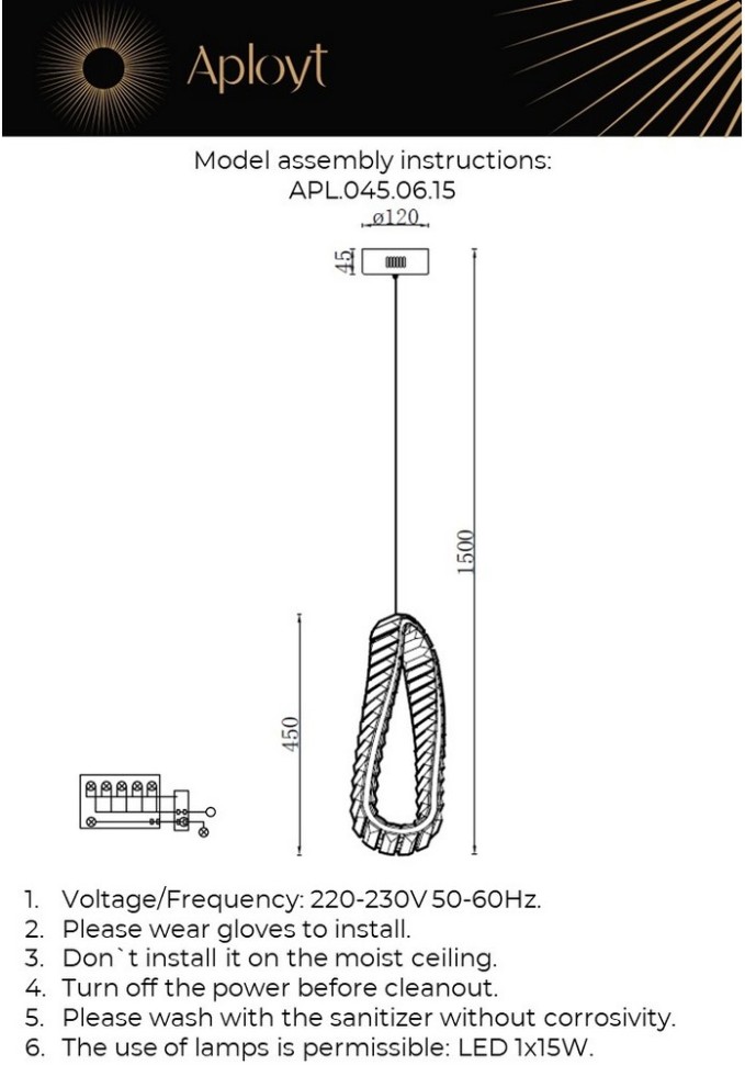 APL.045.06.15 Aployt подвесной светодиодный светильник Olimp, хрусталь, бронза, 15W