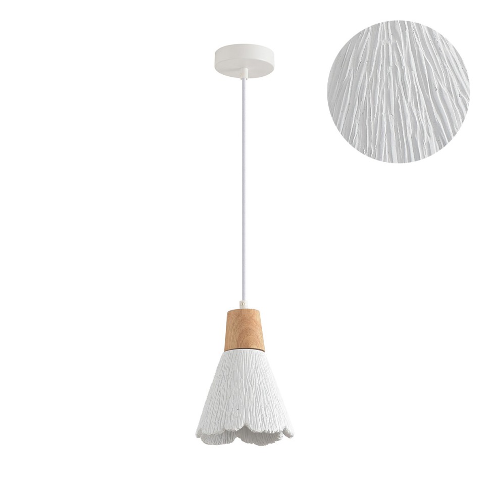 8352/1B LUMION Подвес EOLIANA белый/бежевый, металл/дерево/цемент, 16см диаметр