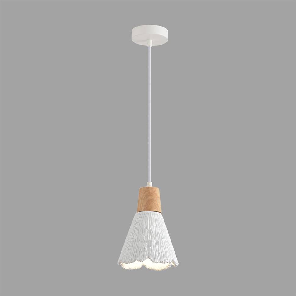 8352/1B LUMION Подвес EOLIANA белый/бежевый, металл/дерево/цемент, 16см диаметр